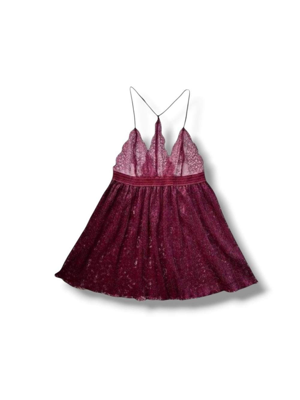 Victoria's Secret Sheer Burgundy Lace Empire Waist Halter Halter Mini Dress M